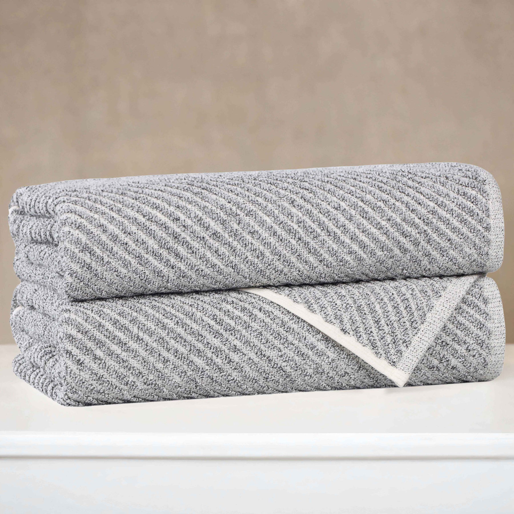 Amelia Cotton Blend Textured Diagonal Ribbed Bath Towels, Set of 2 - Bath Towel by Superior