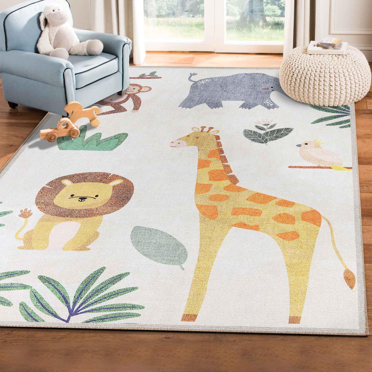 Animal Safari Non-Slip Kids Playroom Indoor Area Rug - by Superior