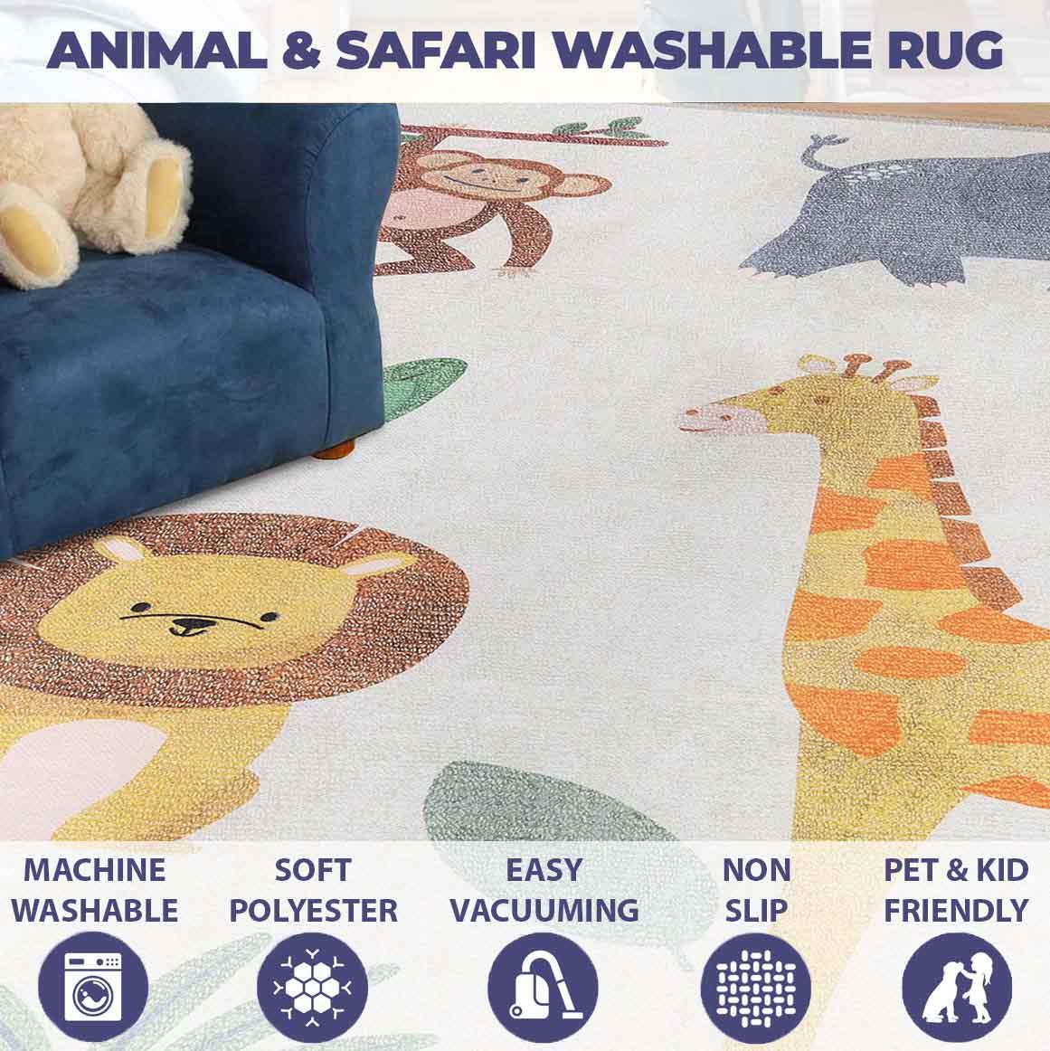 Animal Safari Non-Slip Kids Playroom Indoor Area Rug - by Superior