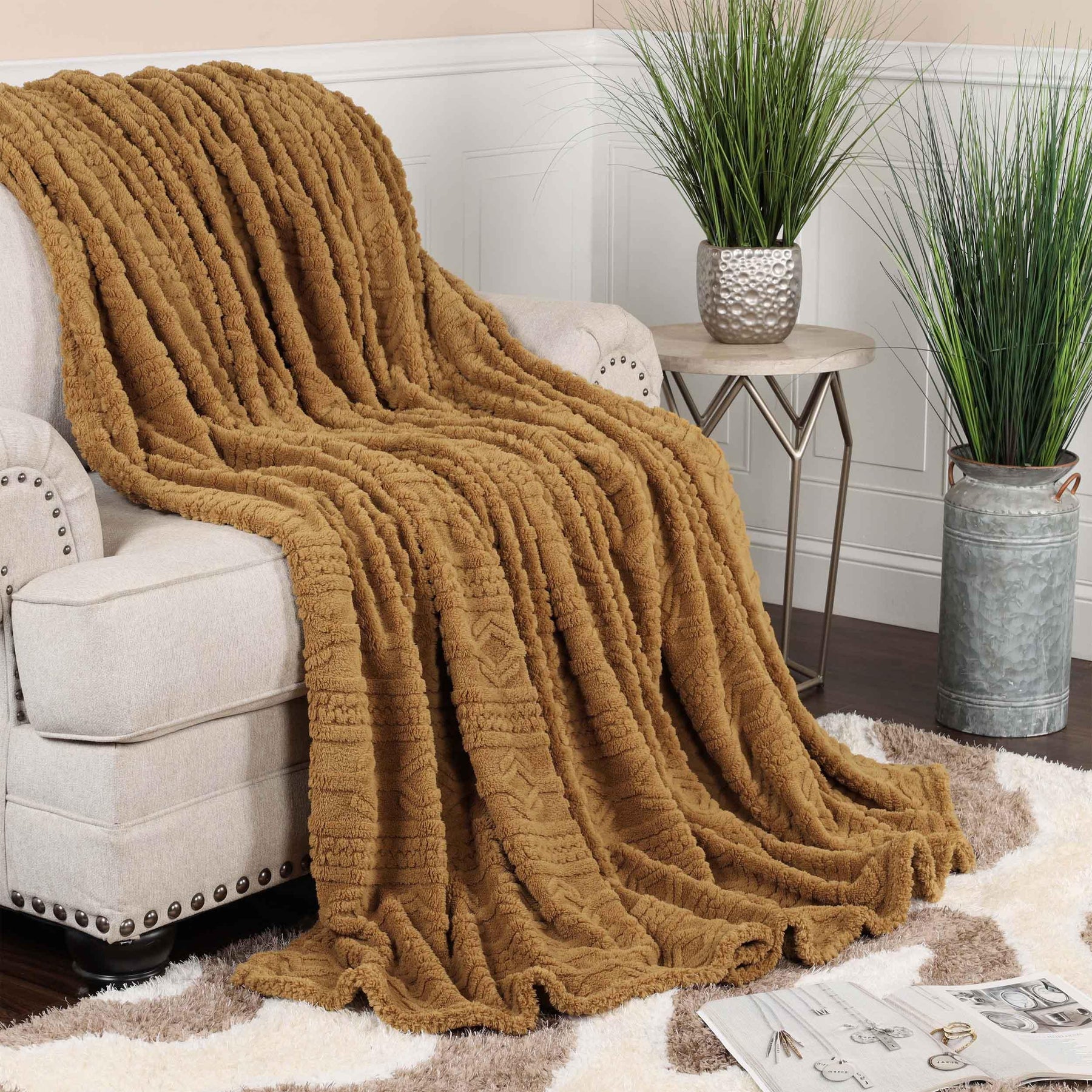 Arctic Boho Knit Jacquard Fleece Plush Medium Weight Fluffy Blanket - Blanket by Superior