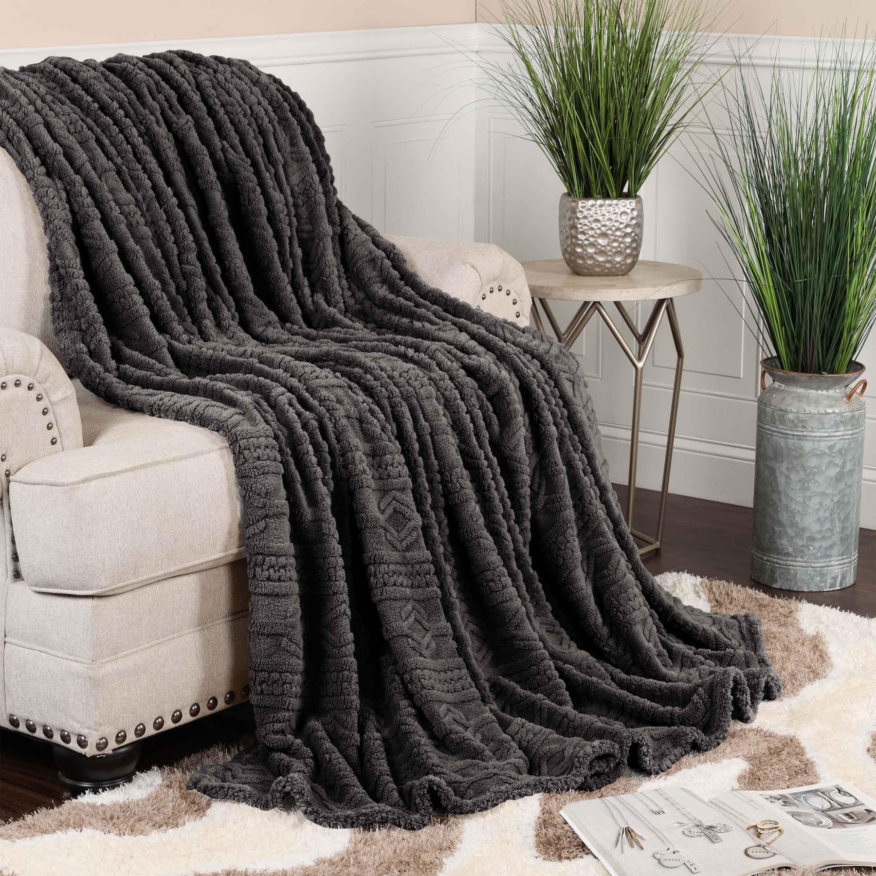 Arctic Boho Knit Jacquard Fleece Plush Medium Weight Fluffy Blanket - Blanket by Superior