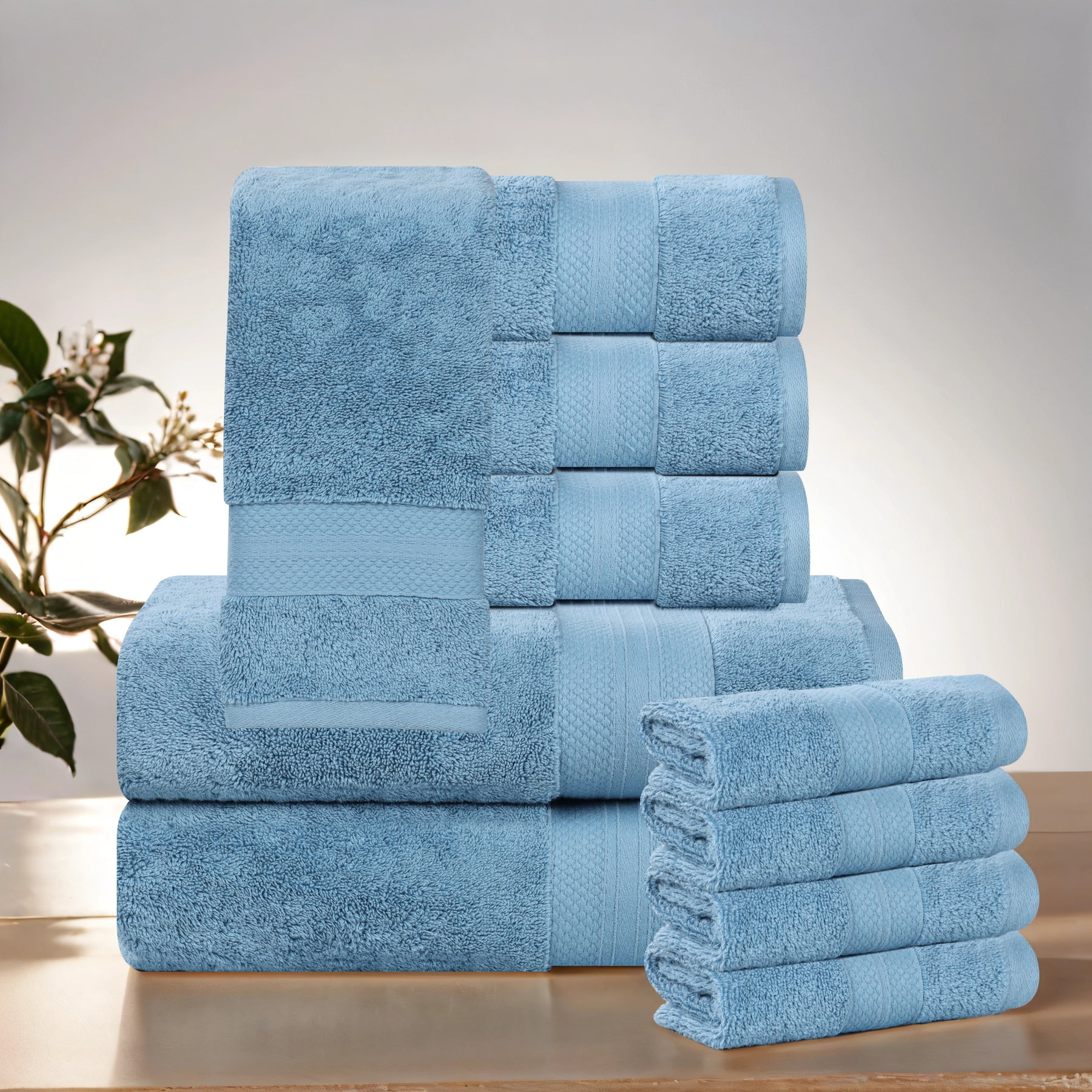 Aria Turkish Cotton Heavyweight Absorbent Solid 10 Piece Plush Towel Set - Towel Set by Superior