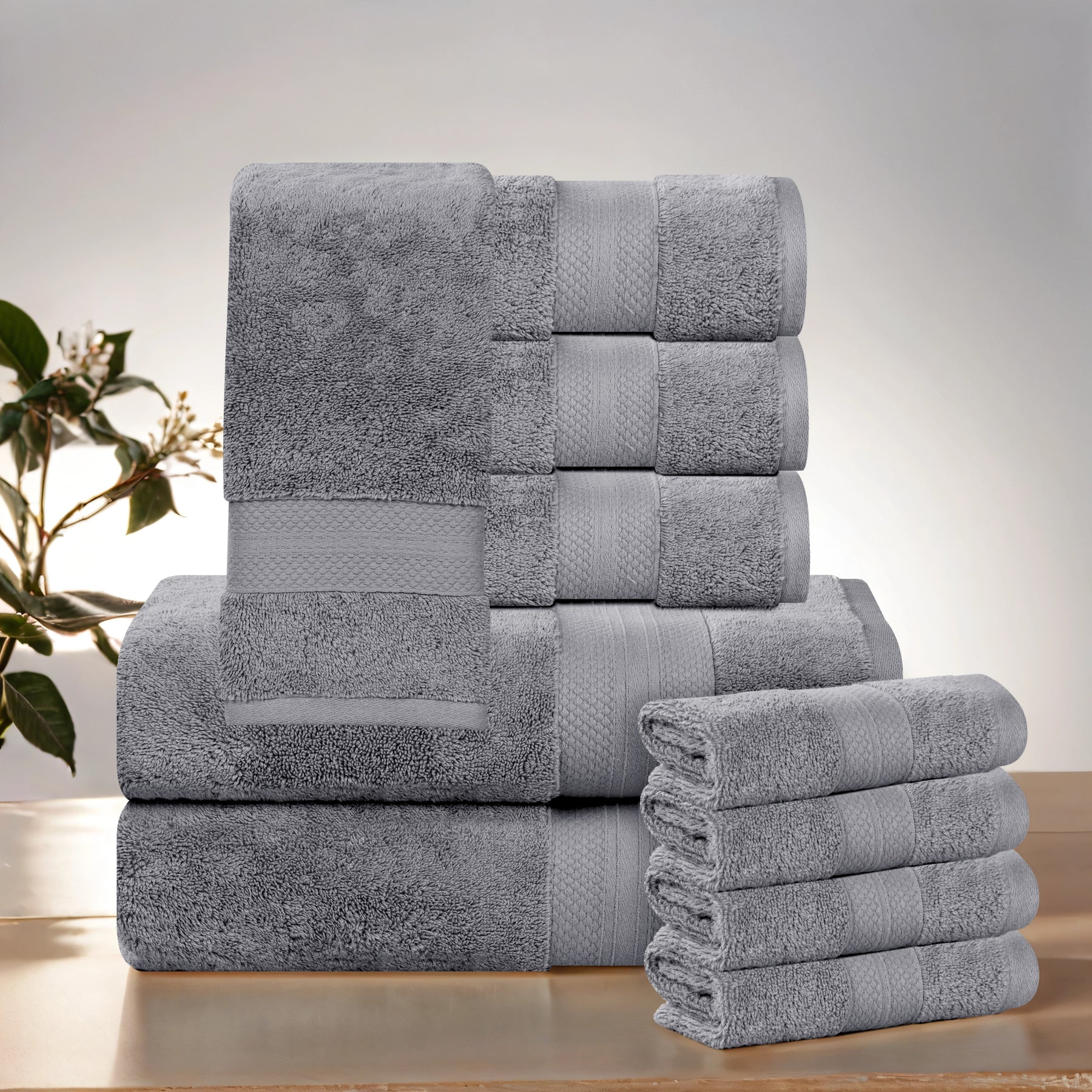 Aria Turkish Cotton Heavyweight Absorbent Solid 10 Piece Plush Towel Set - Towel Set by Superior