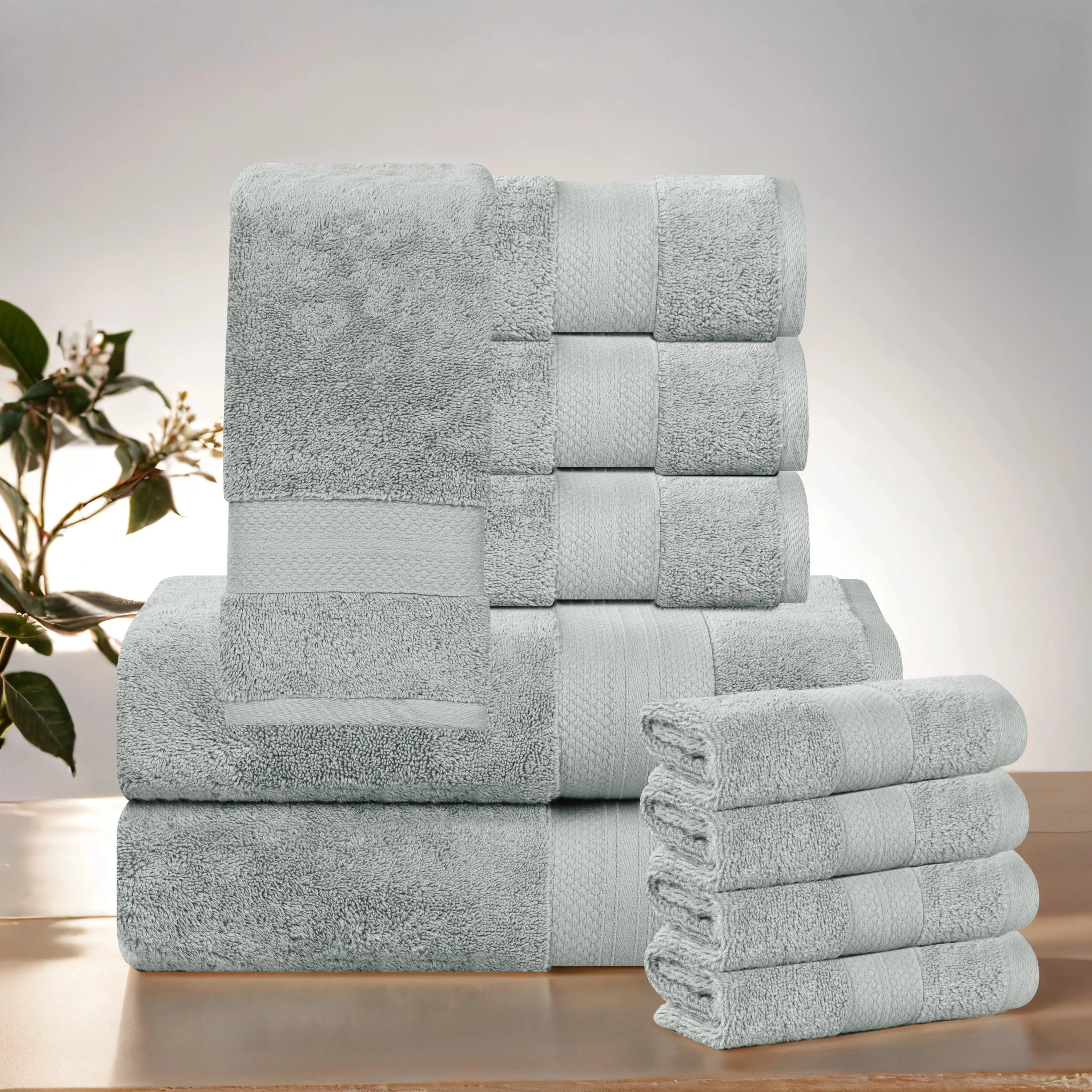 Aria Turkish Cotton Heavyweight Absorbent Solid 10 Piece Plush Towel Set - Towel Set by Superior