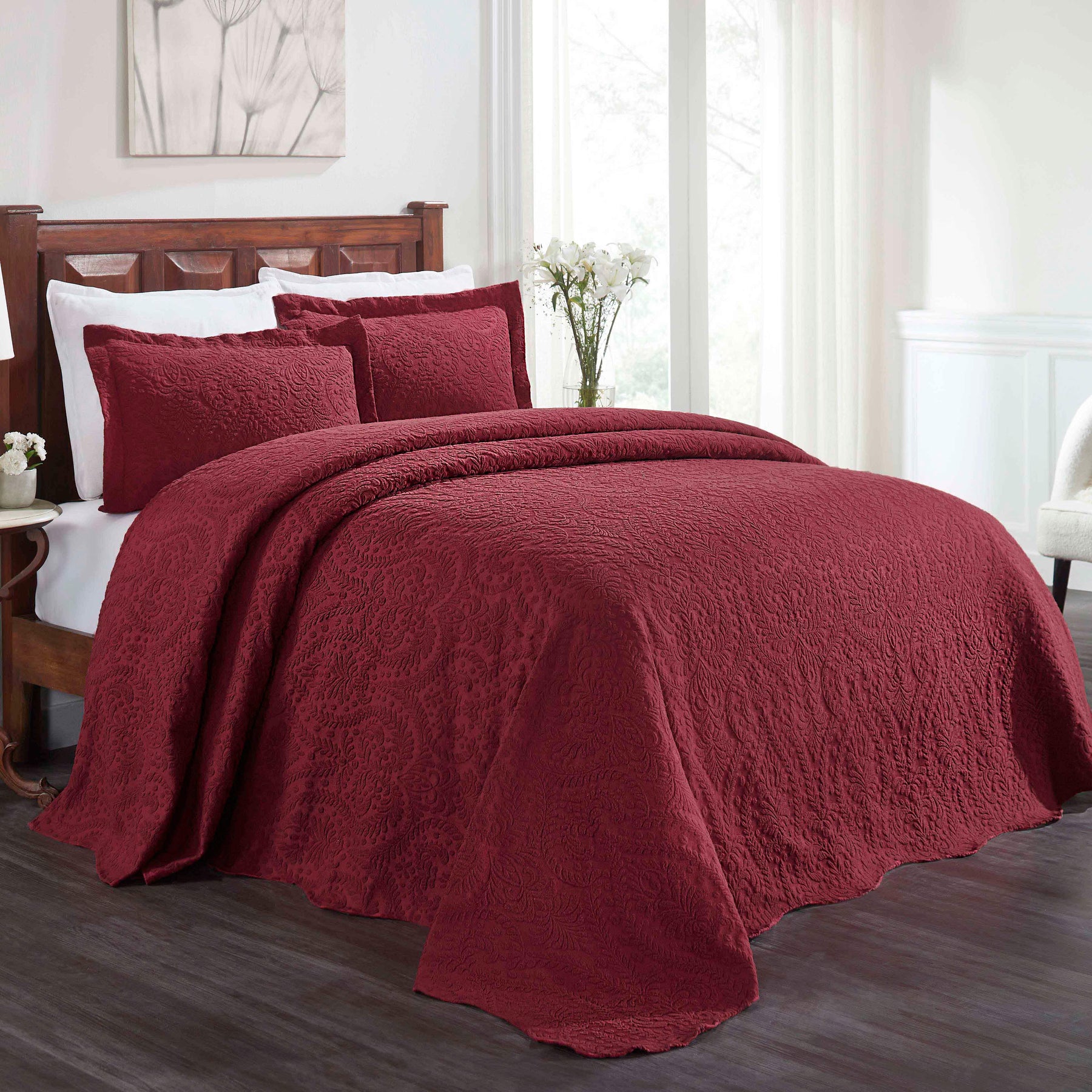 Aspen Cotton Blend Jacquard Floral Scalloped Edge Bedspread Set - Bedspread by Superior