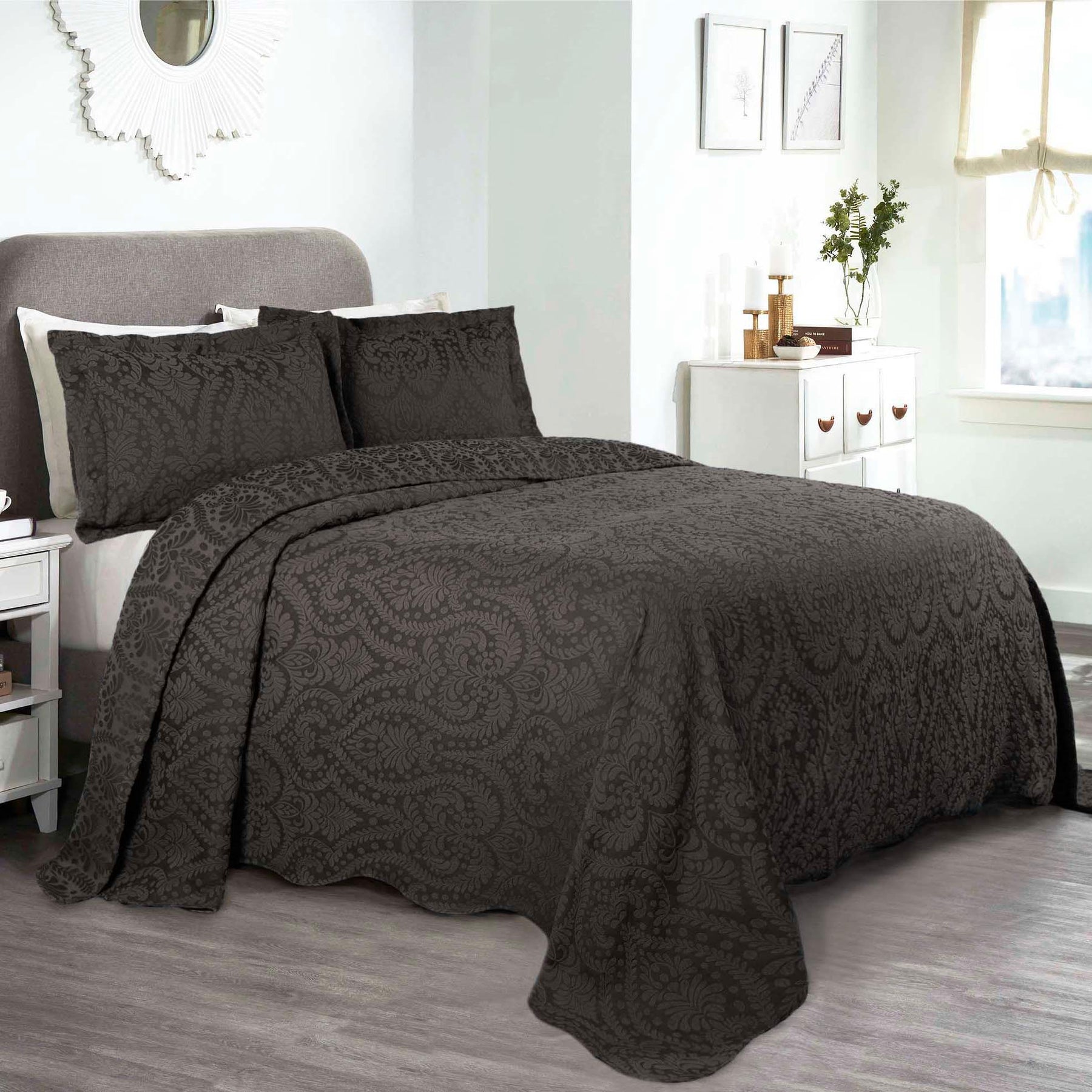 Aspen Cotton Blend Jacquard Floral Scalloped Edge Bedspread Set - Bedspread by Superior