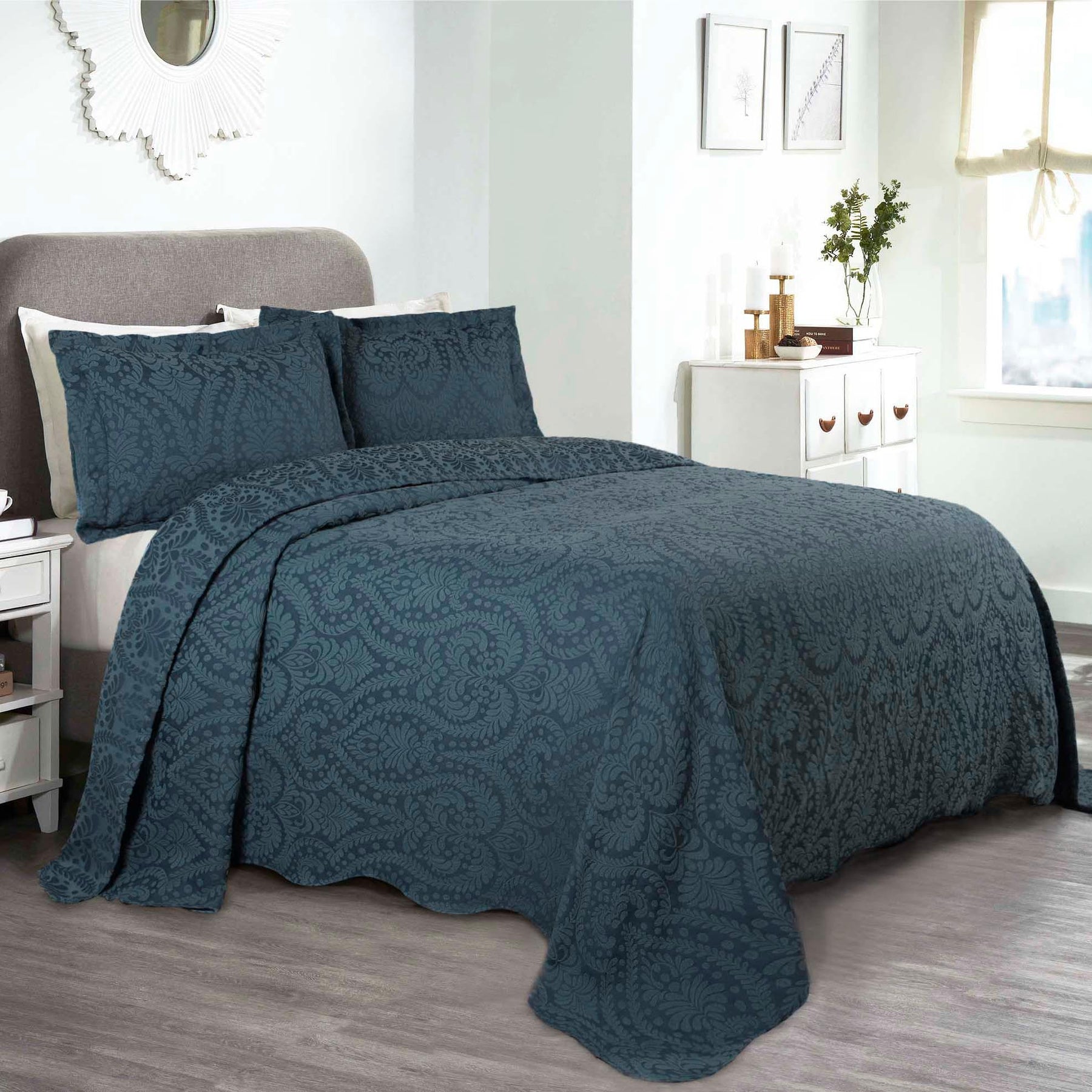 Aspen Cotton Blend Jacquard Floral Scalloped Edge Bedspread Set - Bedspread by Superior