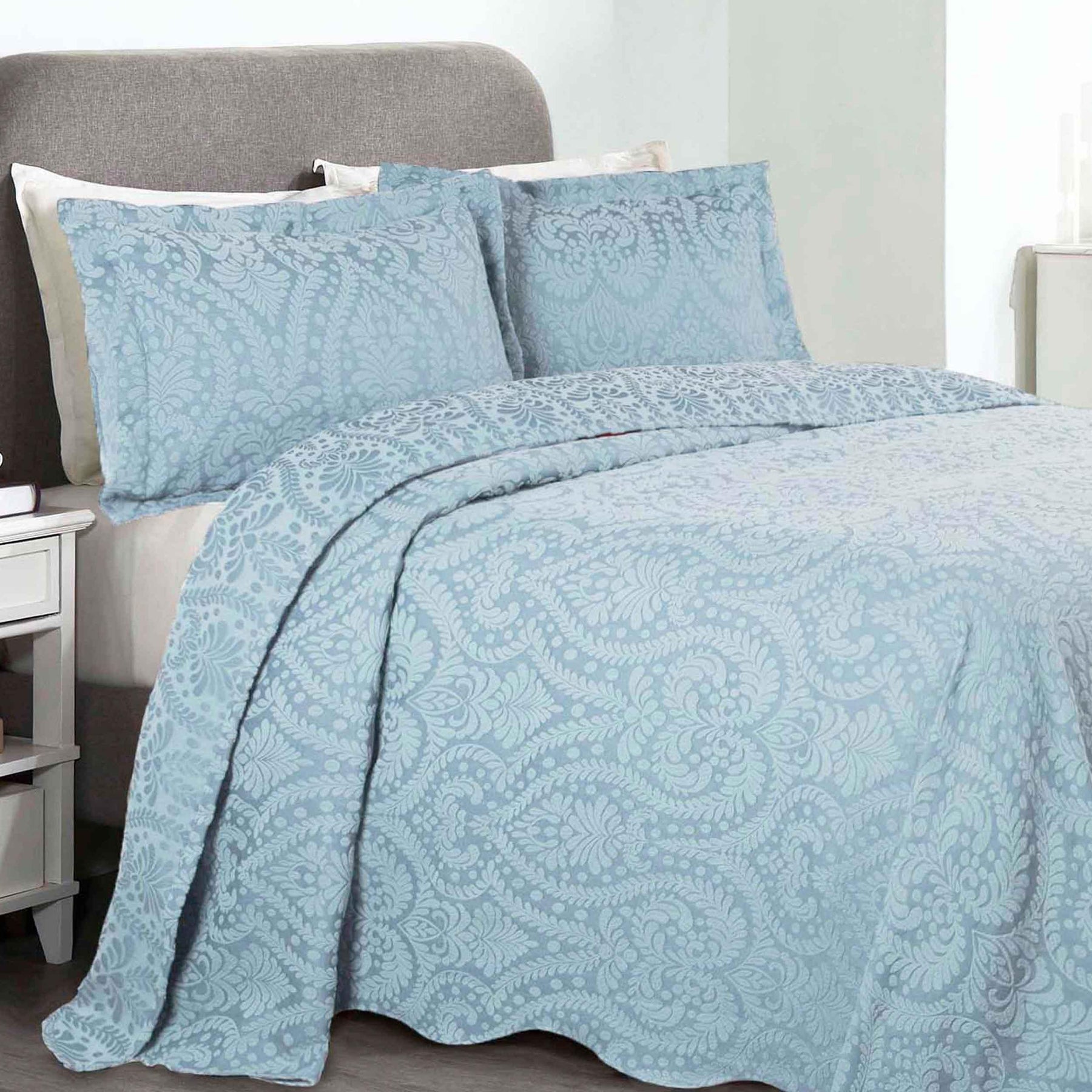 Aspen Cotton Blend Jacquard Floral Scalloped Edge Bedspread Set - Bedspread by Superior