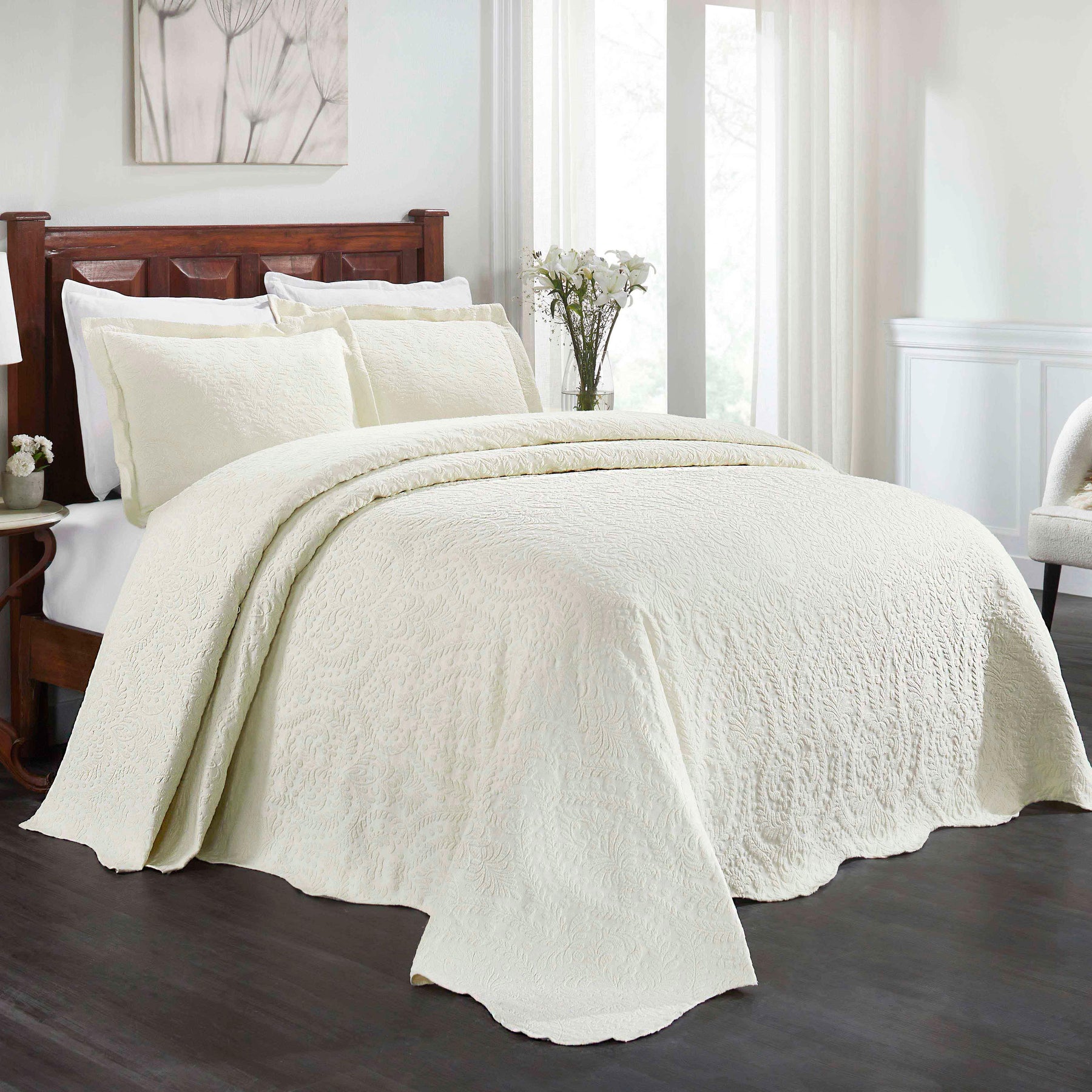 Aspen Cotton Blend Jacquard Floral Scalloped Edge Bedspread Set - Bedspread by Superior