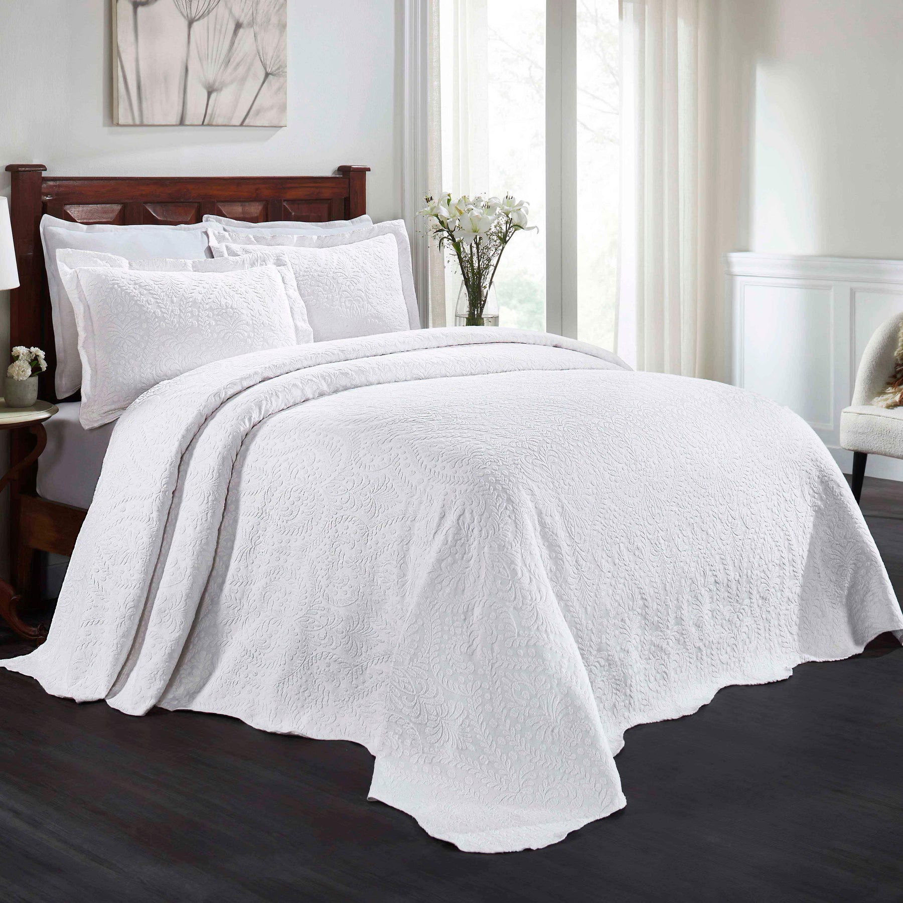 Aspen Cotton Blend Jacquard Floral Scalloped Edge Bedspread Set - Bedspread by Superior