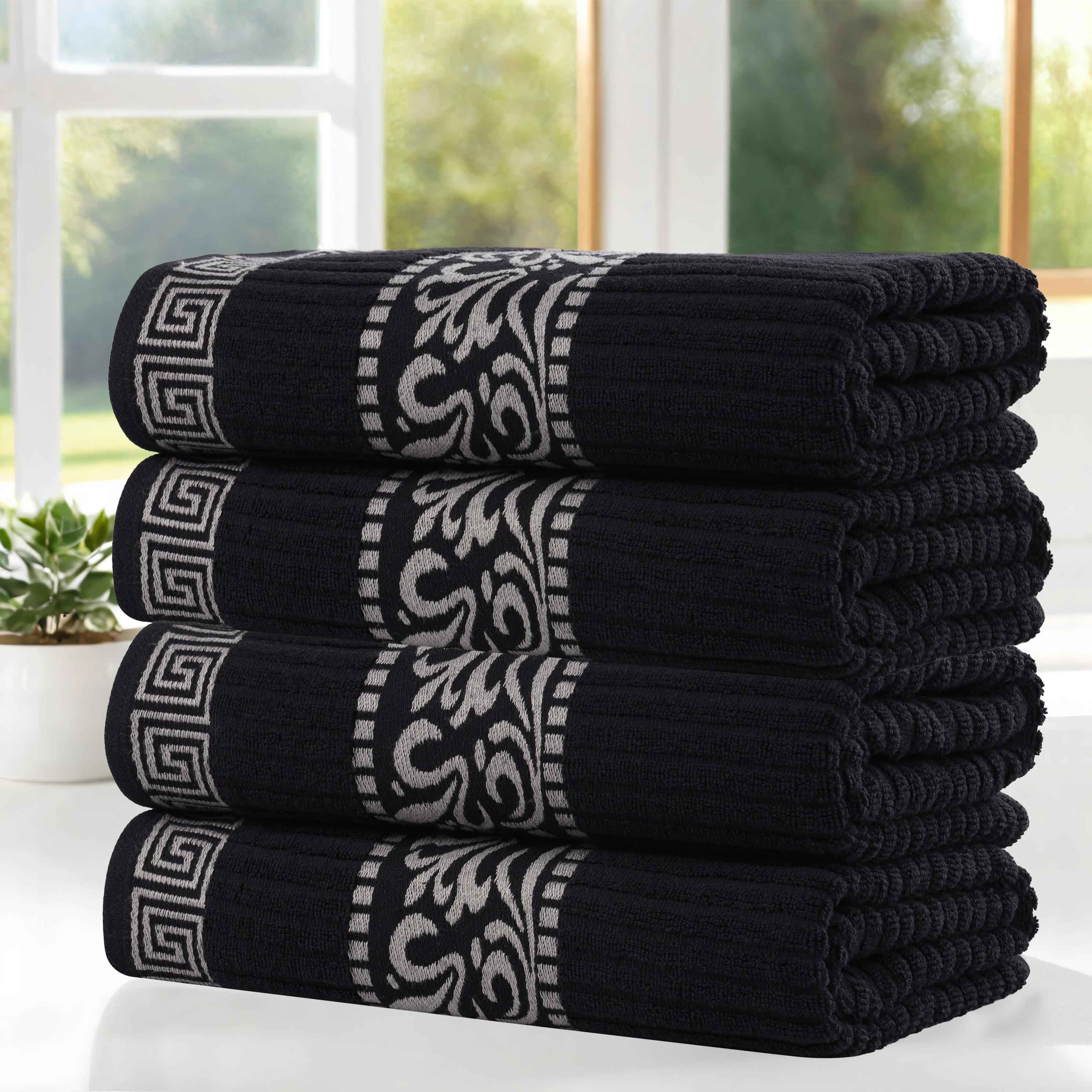 Athens Cotton Greek Key Trim Bath Towel Set of 4 - Bath Towel by Superior