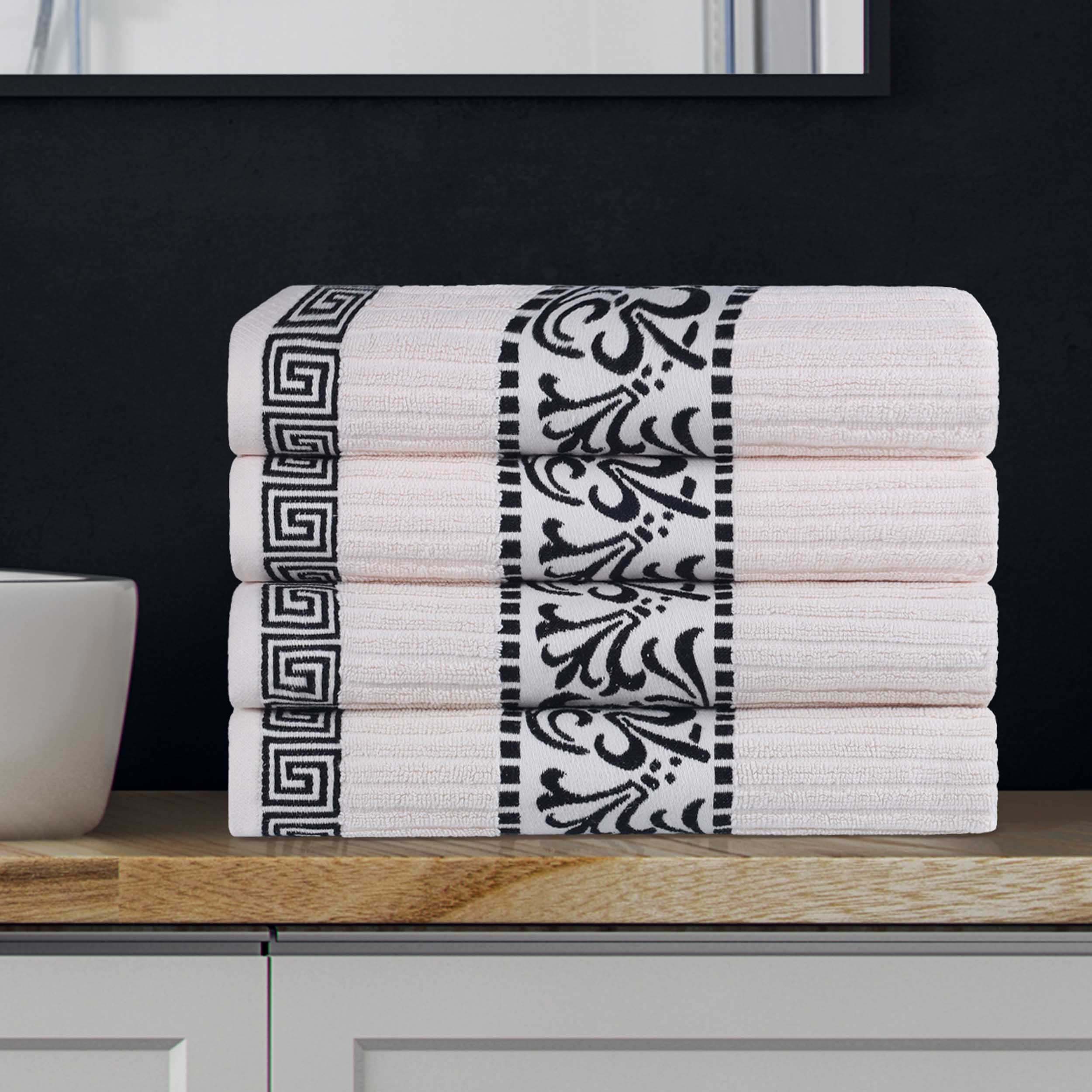 Athens Cotton Greek Key Trim Bath Towel Set of 4 - Bath Towel by Superior