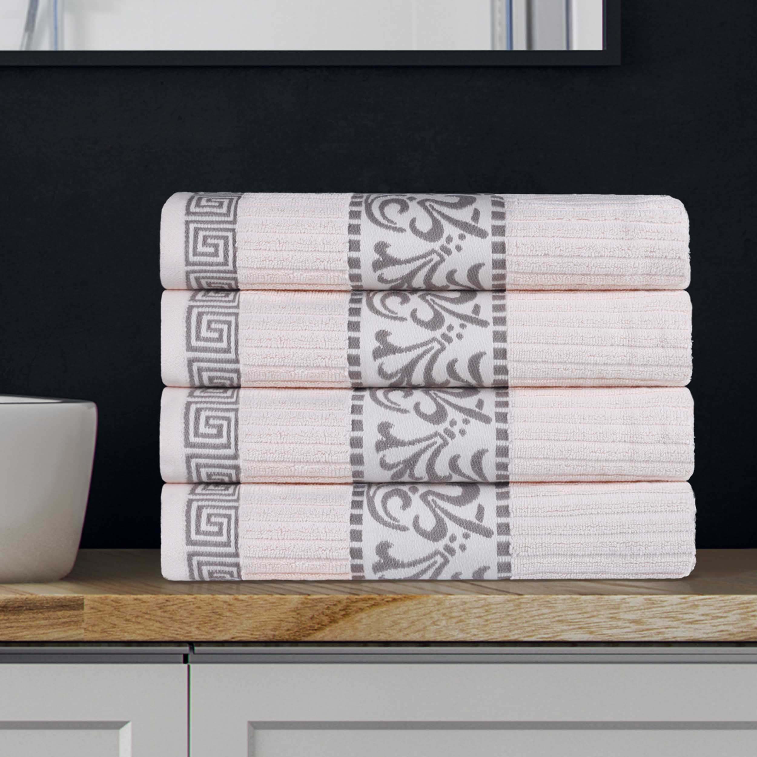 Athens Cotton Greek Key Trim Bath Towel Set of 4 - Bath Towel by Superior