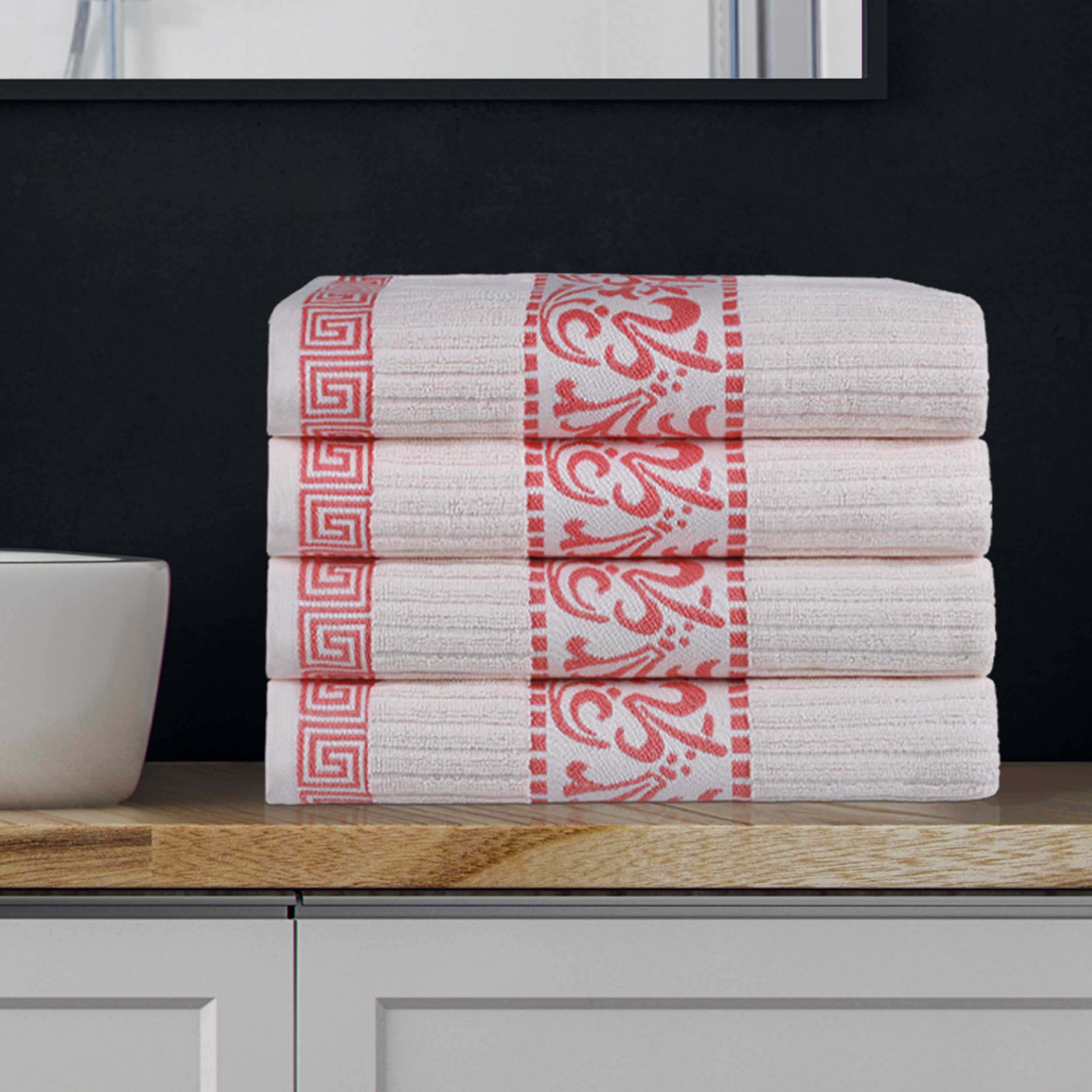 Athens Cotton Greek Key Trim Bath Towel Set of 4 - Bath Towel by Superior