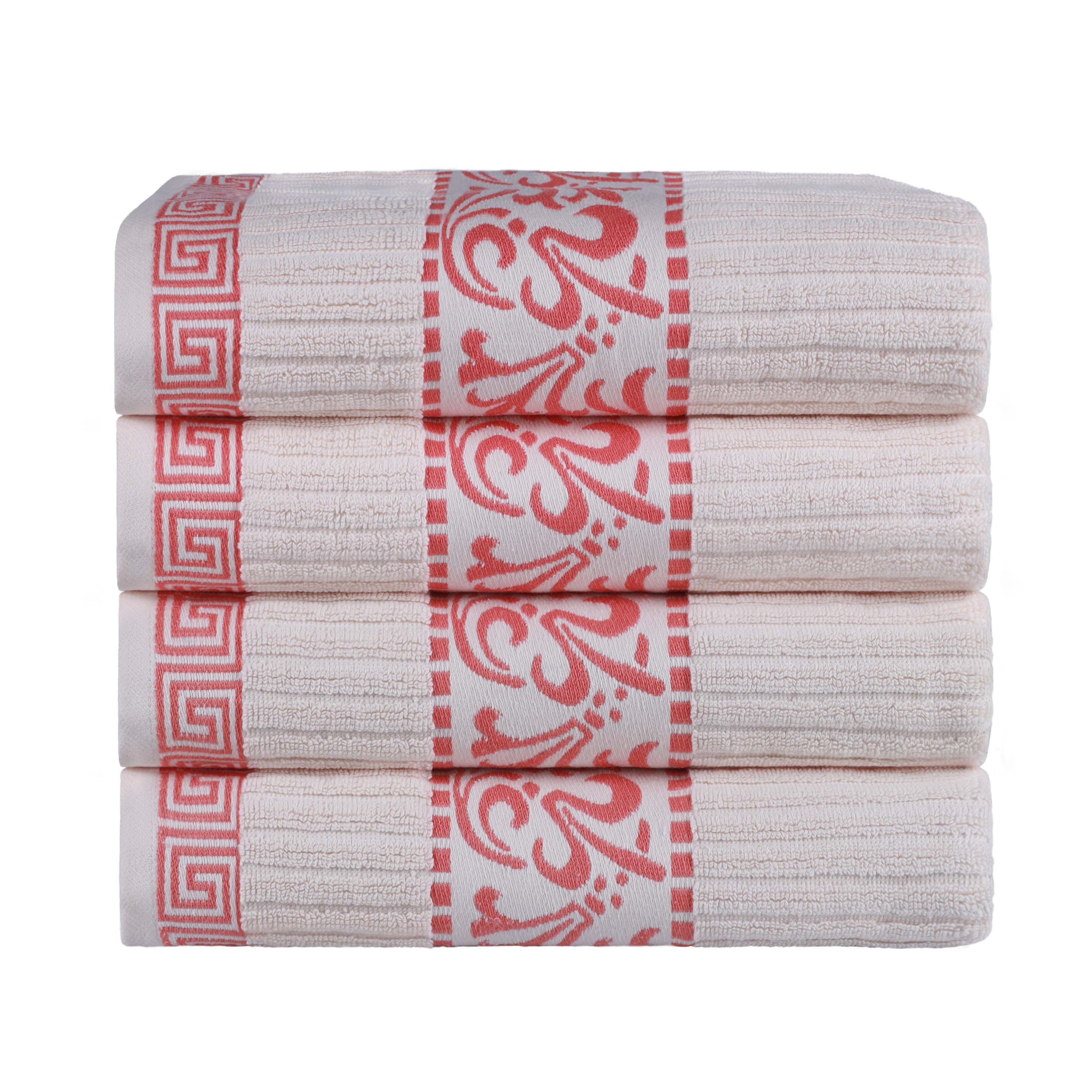 Athens Cotton Greek Key Trim Bath Towel Set of 4 - Bath Towel by Superior