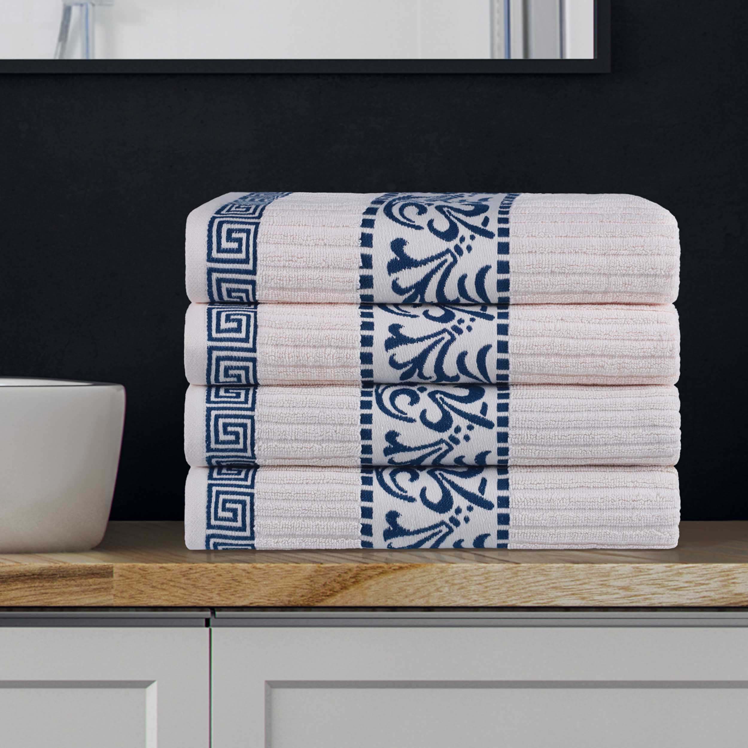 Athens Cotton Greek Key Trim Bath Towel Set of 4 - Bath Towel by Superior