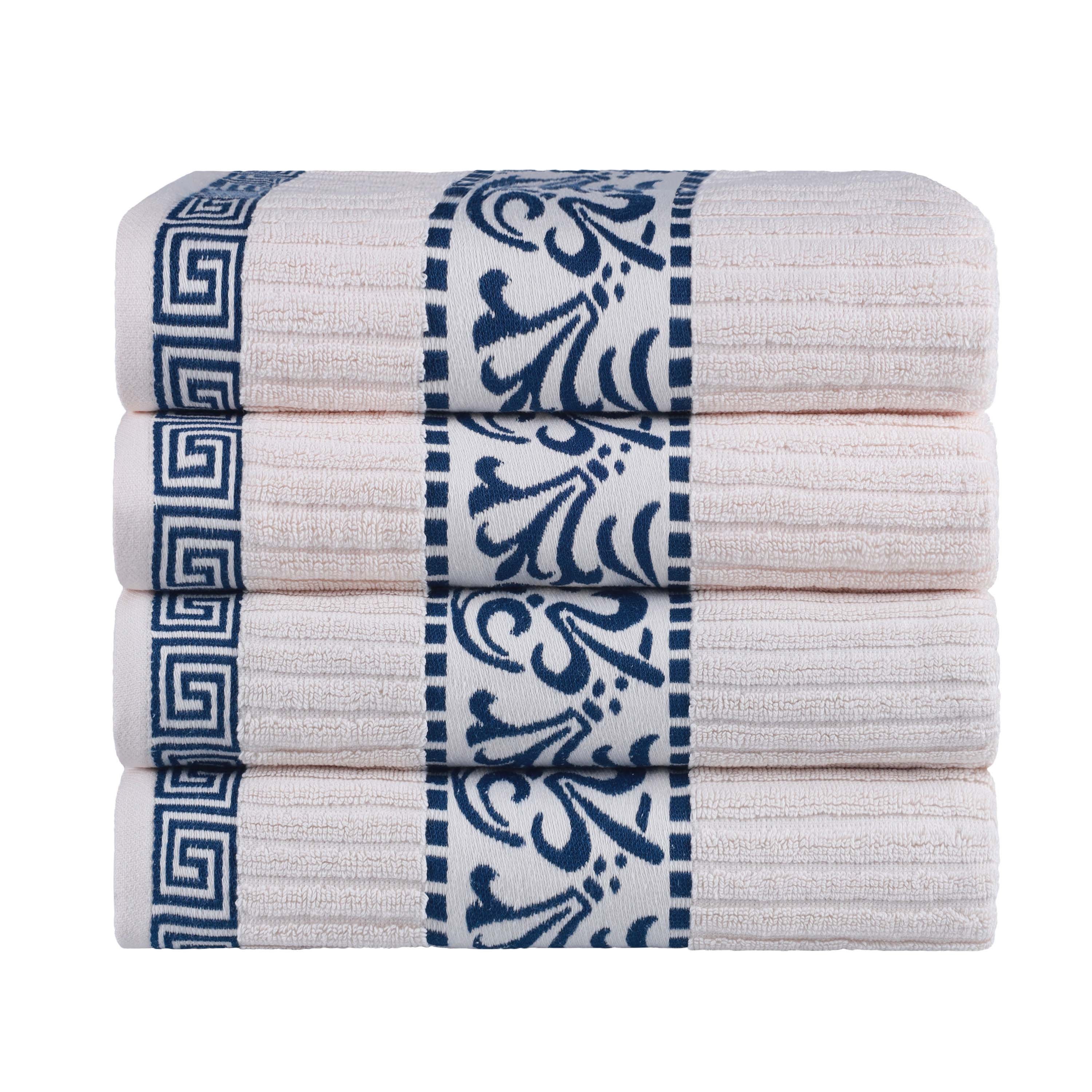 Athens Cotton Greek Key Trim Bath Towel Set of 4 - Bath Towel by Superior