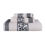 Athens Cotton Medium Weight Floral Greek Key Trim 3 Piece Towel Set - Towel Set by Superior