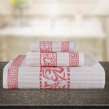 Athens Cotton Medium Weight Floral Greek Key Trim 3 Piece Towel Set - Towel Set by Superior