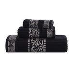 Athens Cotton Medium Weight Floral Greek Key Trim 3 Piece Towel Set - Towel Set by Superior