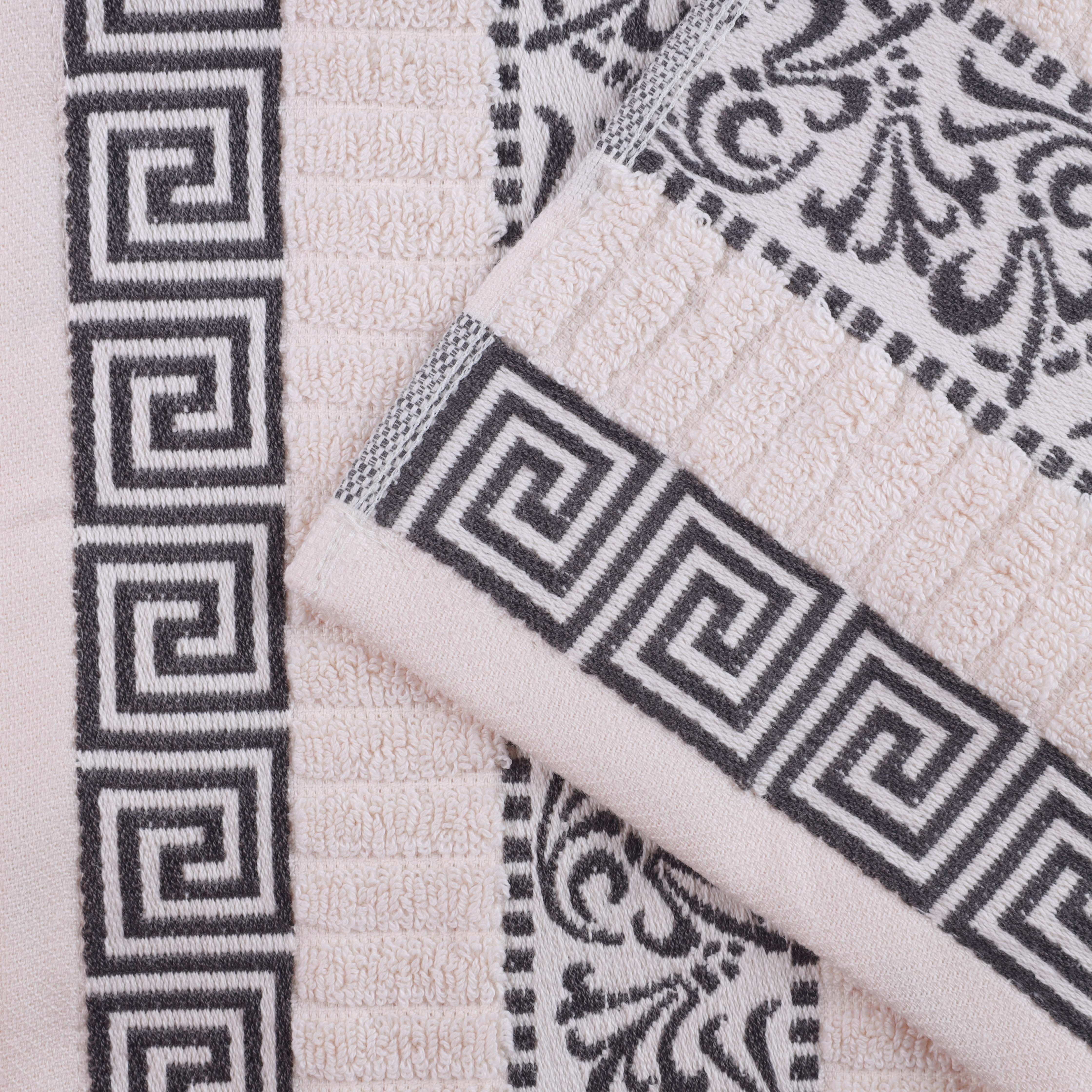 Athens Cotton Medium Weight Floral Greek Key Trim 3 Piece Towel Set - Towel Set by Superior