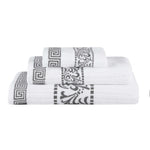 Athens Cotton Medium Weight Floral Greek Key Trim 3 Piece Towel Set - Towel Set by Superior