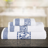 Athens Cotton Medium Weight Floral Greek Key Trim 3 Piece Towel Set - Towel Set by Superior