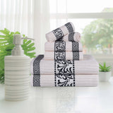 Athens Cotton Medium Weight Floral Greek Key Trim 6 Piece Towel Set - Towel Set by Superior