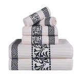 Athens Cotton Medium Weight Floral Greek Key Trim 6 Piece Towel Set - Towel Set by Superior