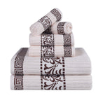 Athens Cotton Medium Weight Floral Greek Key Trim 6 Piece Towel Set - Towel Set by Superior