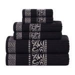 Athens Cotton Medium Weight Floral Greek Key Trim 6 Piece Towel Set - Towel Set by Superior