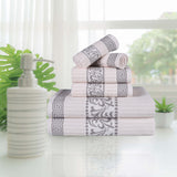 Athens Cotton Medium Weight Floral Greek Key Trim 6 Piece Towel Set - Towel Set by Superior