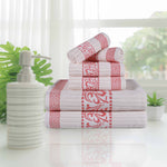 Athens Cotton Medium Weight Floral Greek Key Trim 6 Piece Towel Set - Towel Set by Superior