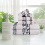 Athens Cotton Medium Weight Floral Greek Key Trim 6 Piece Towel Set - Towel Set by Superior