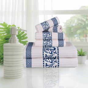 Athens Cotton Medium Weight Floral Greek Key Trim 6 Piece Towel Set - Towel Set by Superior