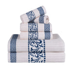 Athens Cotton Medium Weight Floral Greek Key Trim 6 Piece Towel Set - Towel Set by Superior