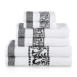 Athens Cotton Medium Weight Floral Greek Key Trim 6 Piece Towel Set - Towel Set by Superior