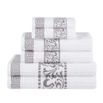 Athens Cotton Medium Weight Floral Greek Key Trim 6 Piece Towel Set - Towel Set by Superior