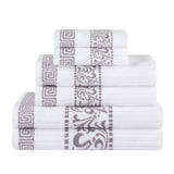 Athens Cotton Medium Weight Floral Greek Key Trim 6 Piece Towel Set - Towel Set by Superior