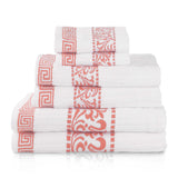 Athens Cotton Medium Weight Floral Greek Key Trim 6 Piece Towel Set - Towel Set by Superior