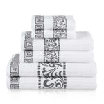 Athens Cotton Medium Weight Floral Greek Key Trim 6 Piece Towel Set - Towel Set by Superior