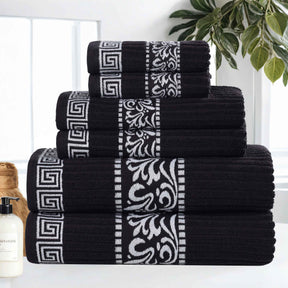 Athens Cotton Medium Weight Floral Greek Key Trim 6 Piece Towel Set - Towel Set by Superior