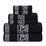 Athens Cotton Medium Weight Floral Greek Key Trim 6 Piece Towel Set - Towel Set by Superior