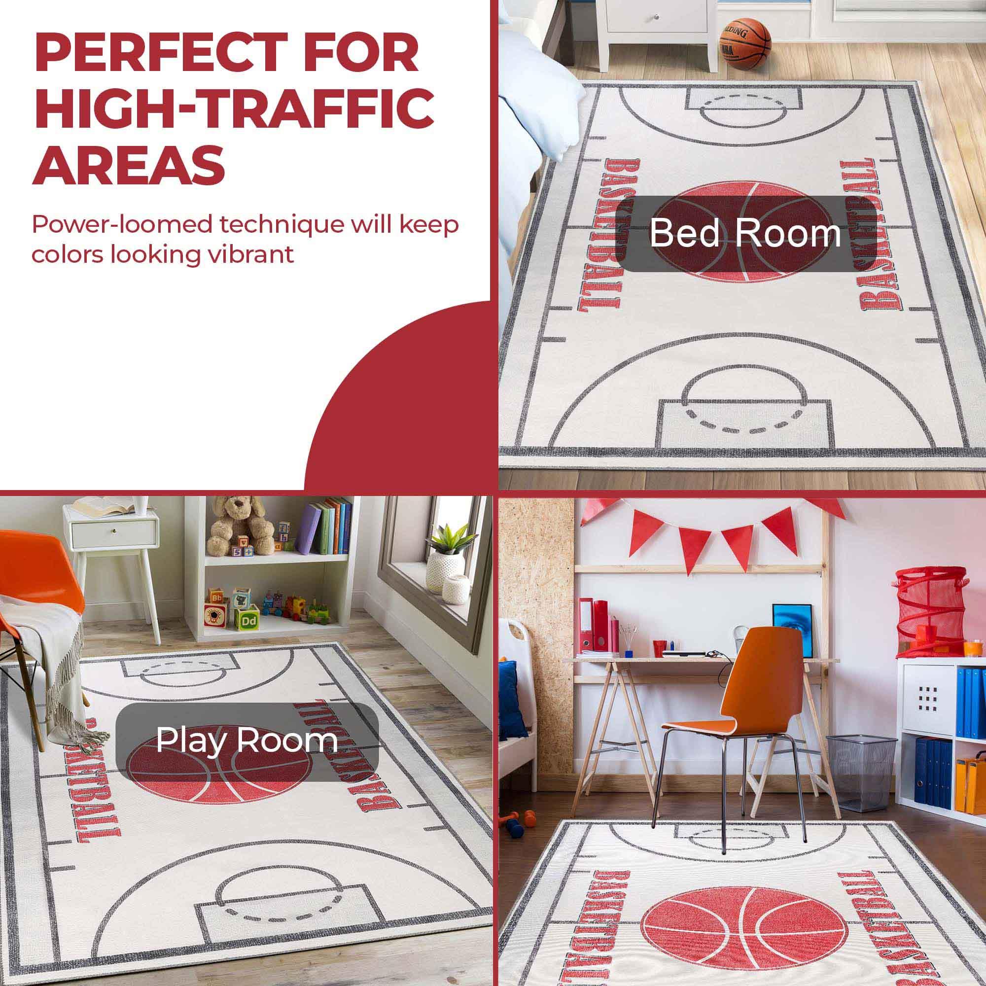 Basketball Court Non-Slip Kids Playroom Indoor Washable Area Rug - Rugs by Superior