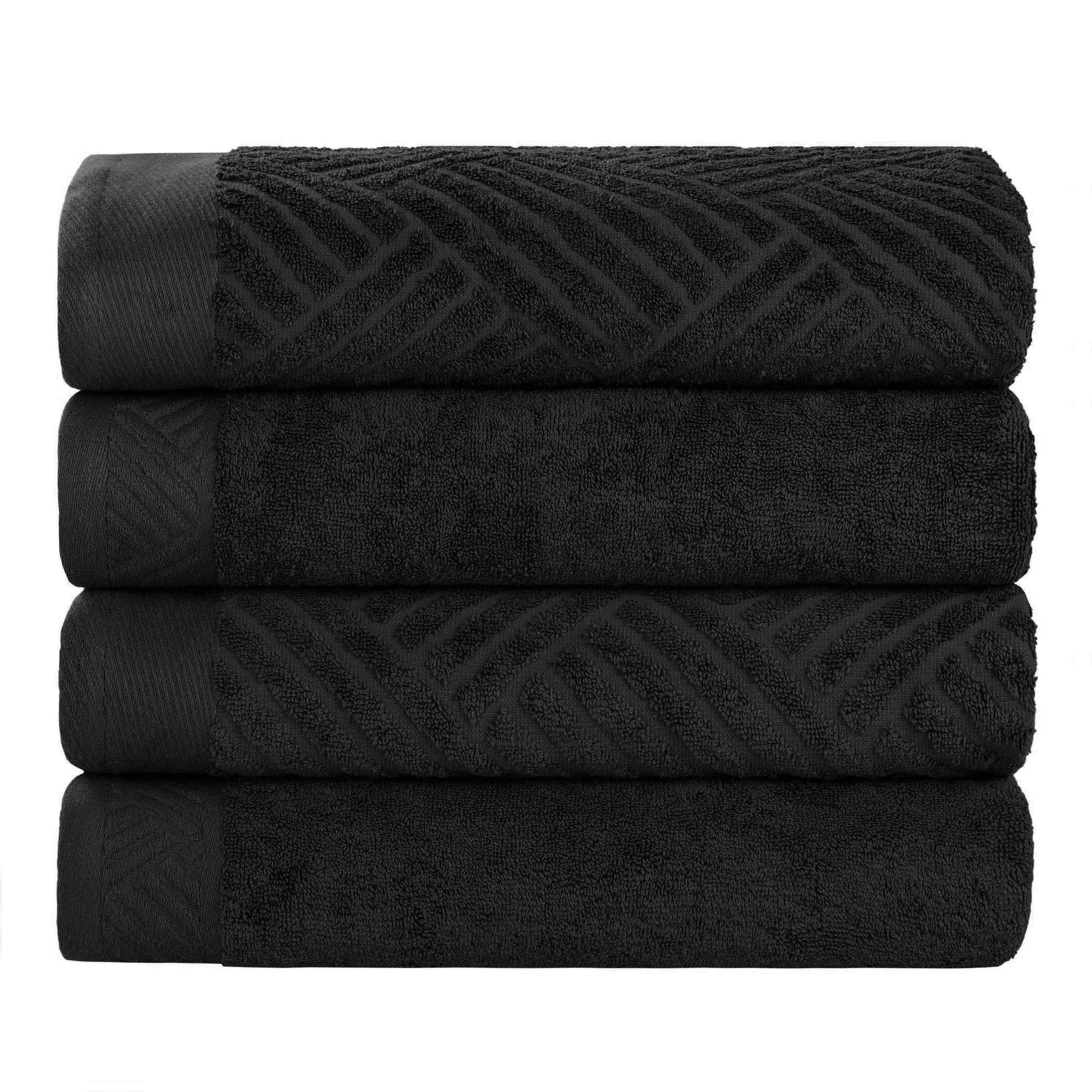 Basketweave Egyptian Cotton Jacquard and Solid Bath Towel Set of 4 - Bath Towel by Superior