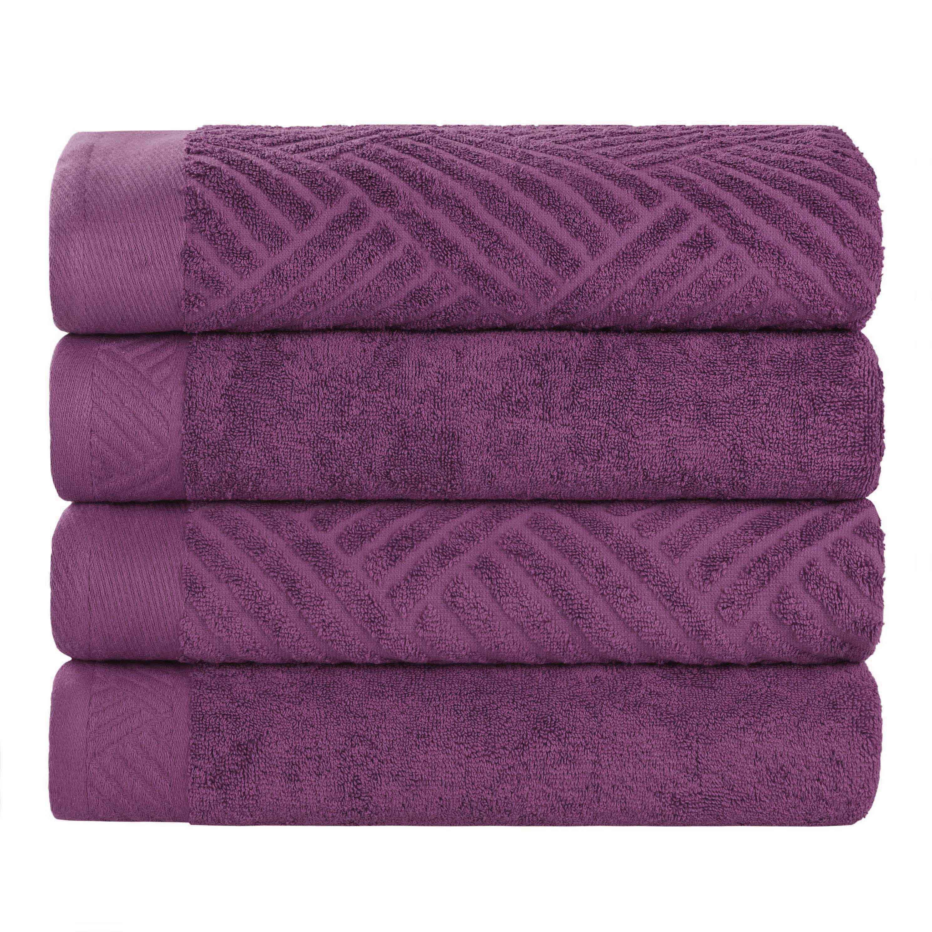 Basketweave Egyptian Cotton Jacquard and Solid Bath Towel Set of 4 - Bath Towel by Superior