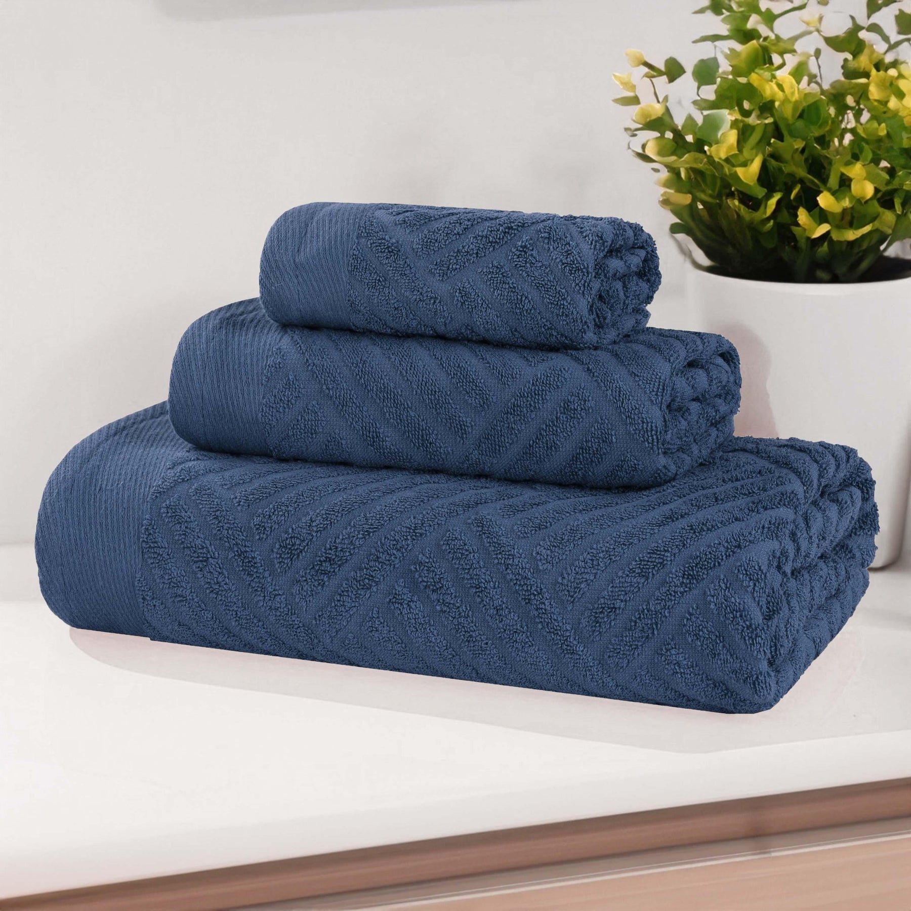 Basketweave Jacquard Egyptian Cotton Medium Weight Plush 3 Piece Towel Set - Towel Set by Superior