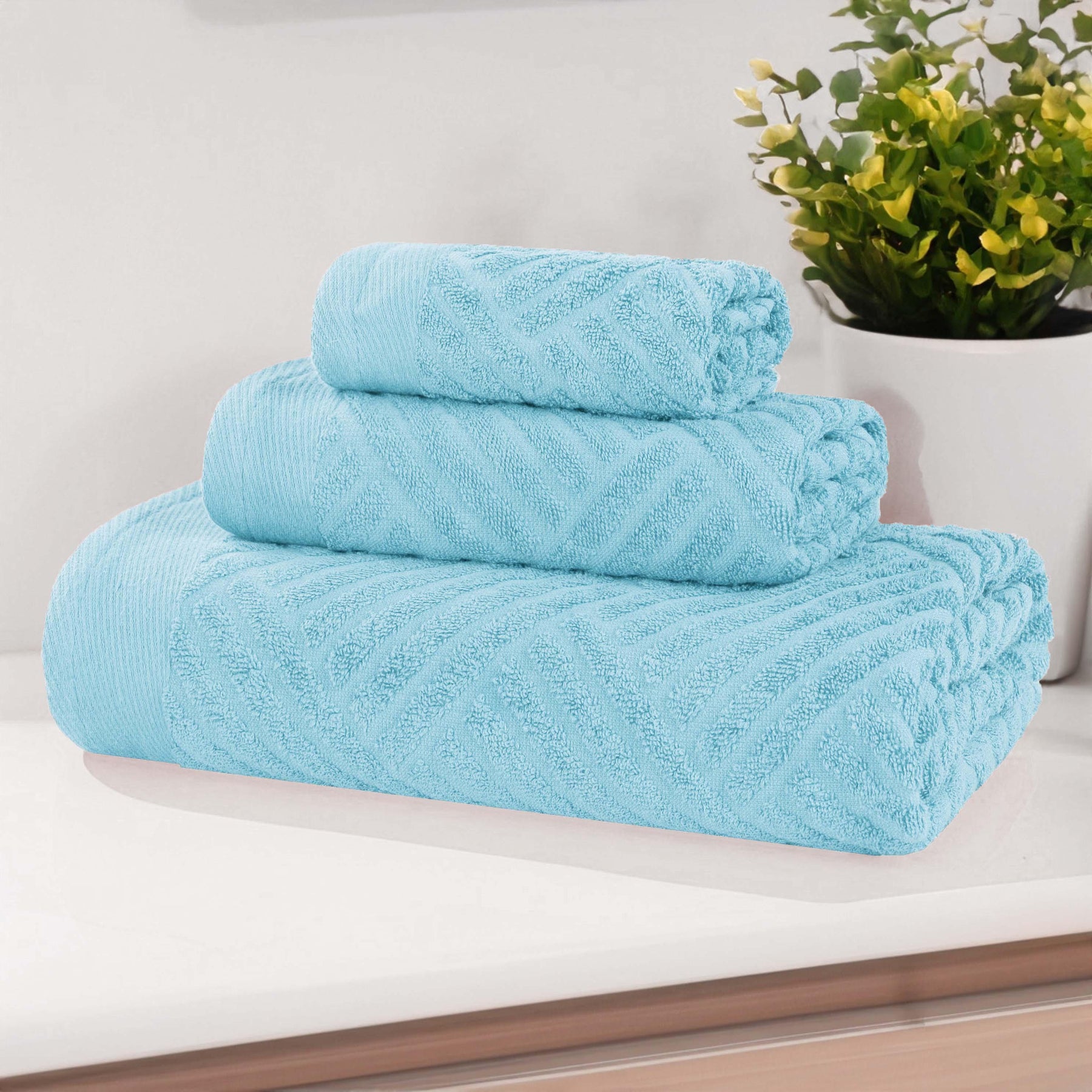 Basketweave Jacquard Egyptian Cotton Medium Weight Plush 3 Piece Towel Set - Towel Set by Superior