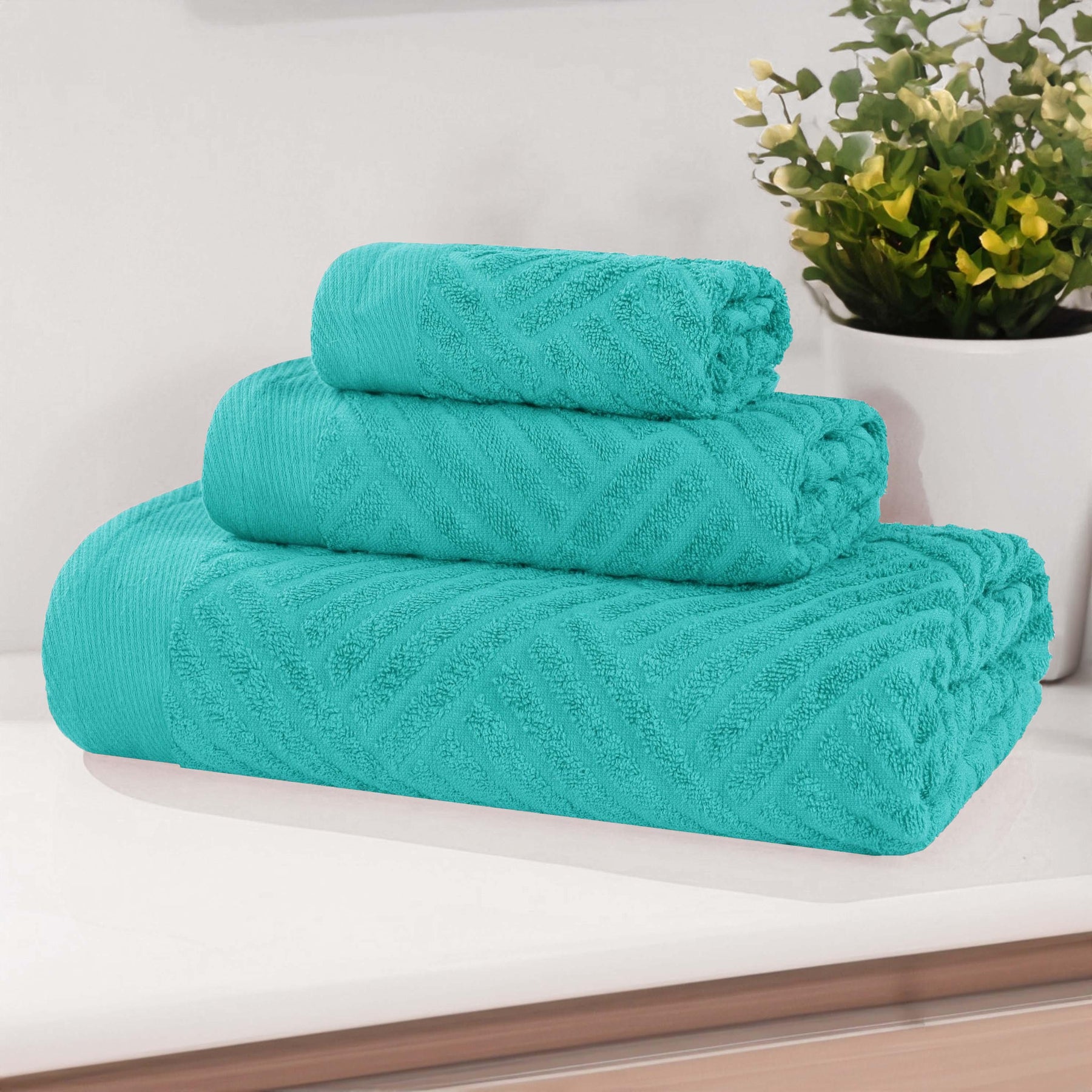 Basketweave Jacquard Egyptian Cotton Medium Weight Plush 3 Piece Towel Set - Towel Set by Superior