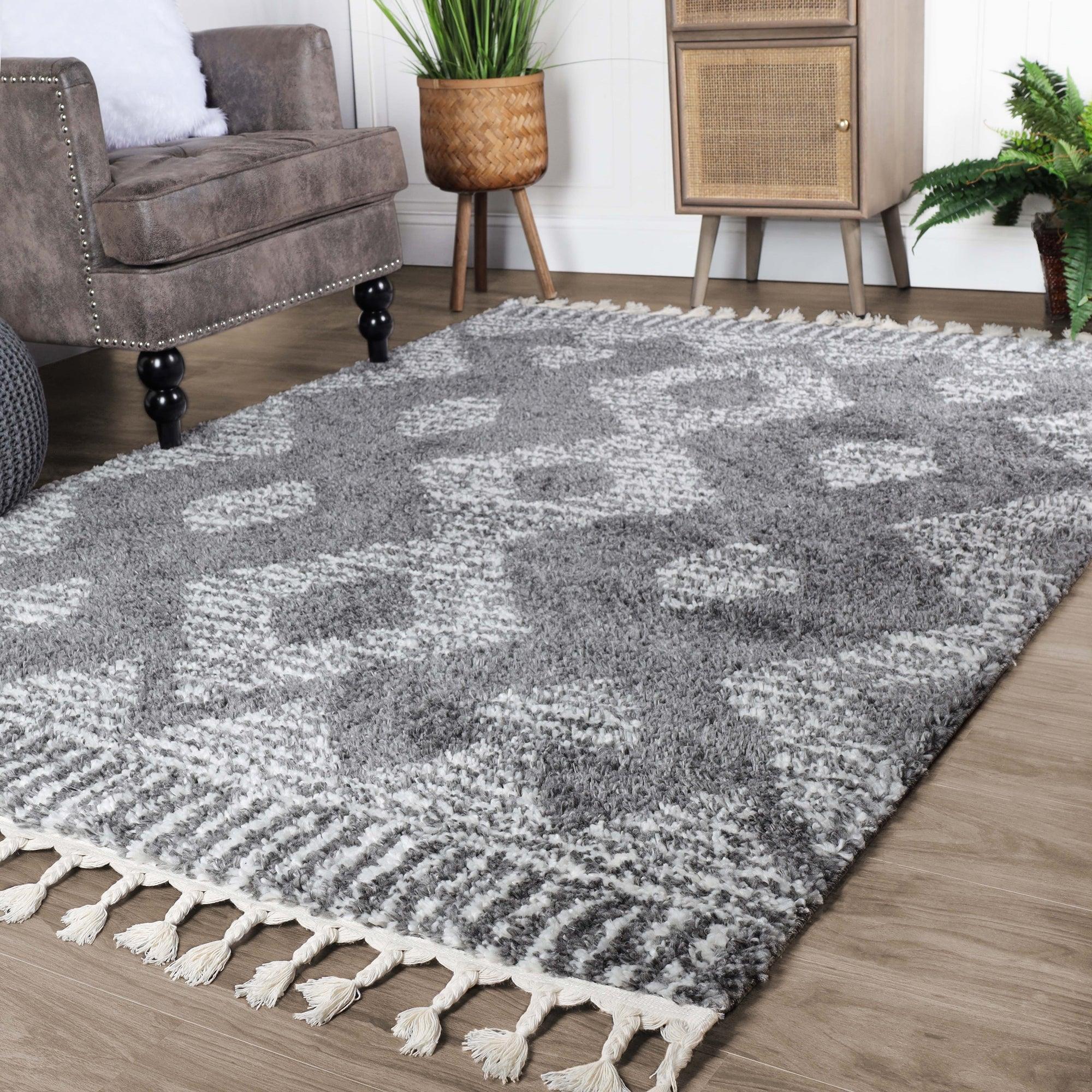 Bohemian Geometric Indoor Plush Shag Area Rug with Tassels - Rugs by Superior